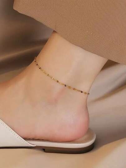 1pc Minimalist Stainless Steel Chain Anklet, Suitable For Vacation And Beach