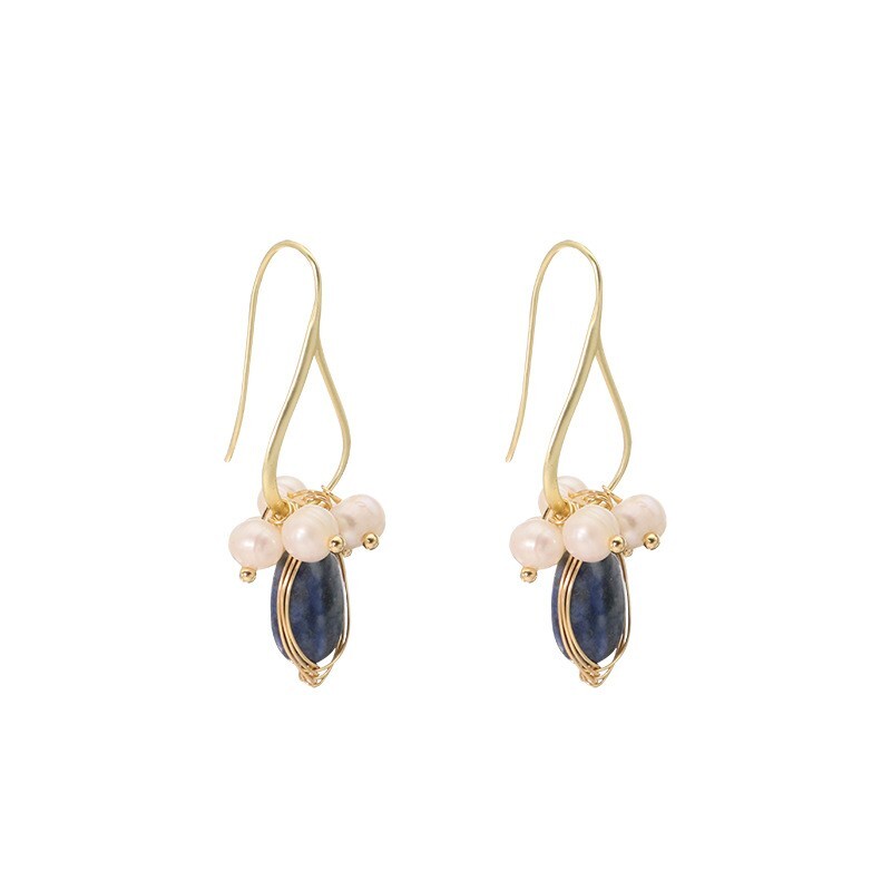Freshwater Pearl Earrings Natural Gemstone Bohemian Dangle Drop 18K Gold Plated