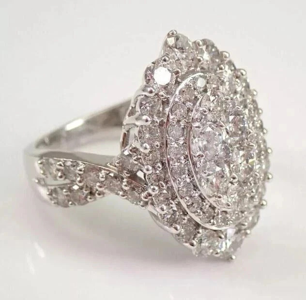 2.50 Ct Round Simulated Diamond Cluster Engagement Ring 14K White Gold Plated