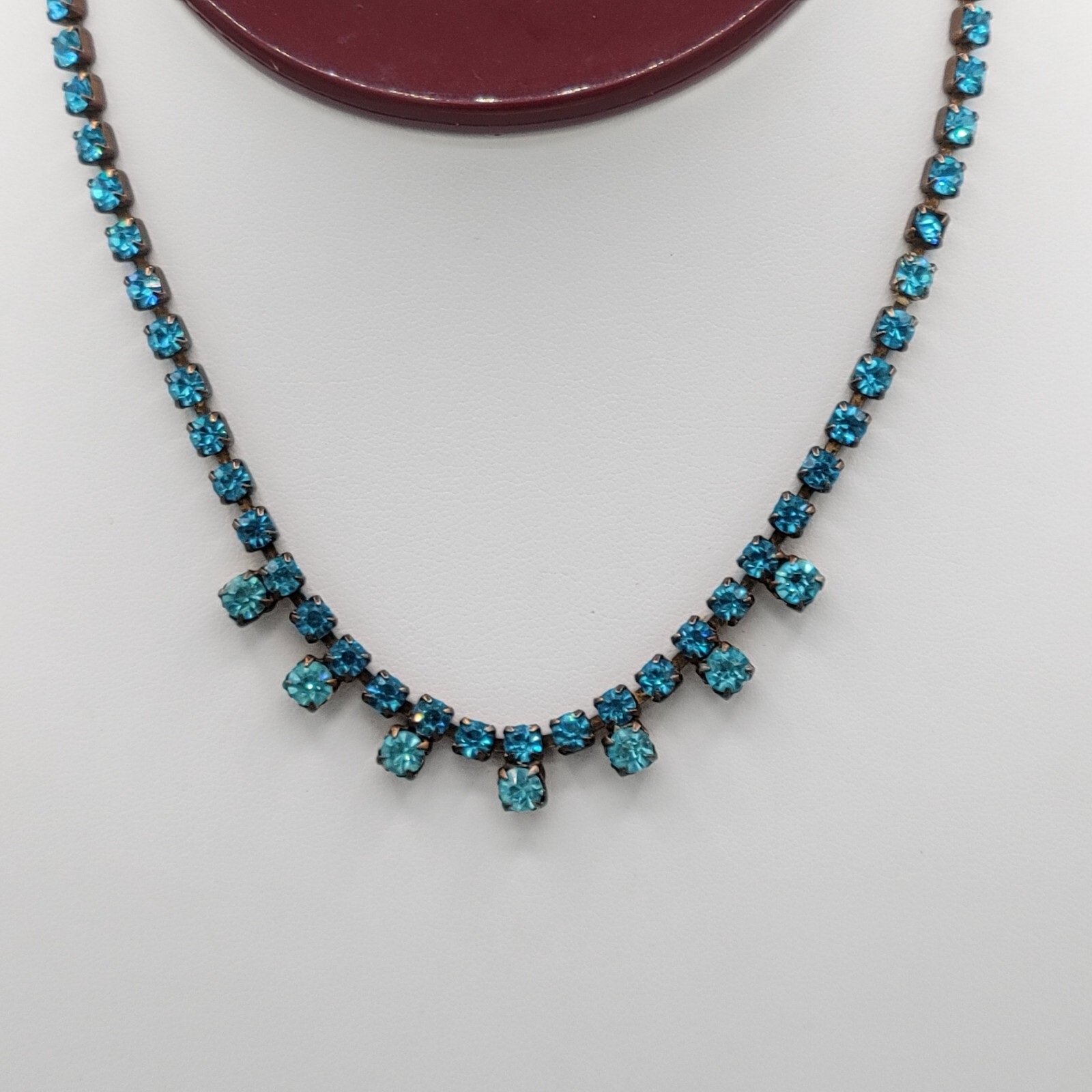 Womens Aquamarine Colored Rhinestone Choker Fashion Necklace Foldover 15 in