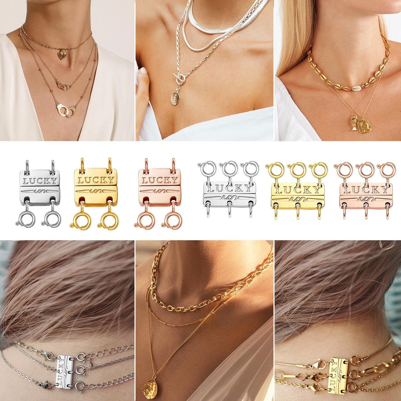 18K Gold & Silver Layering Necklace Clasps – Strong Multiple Clasps for Jewelry