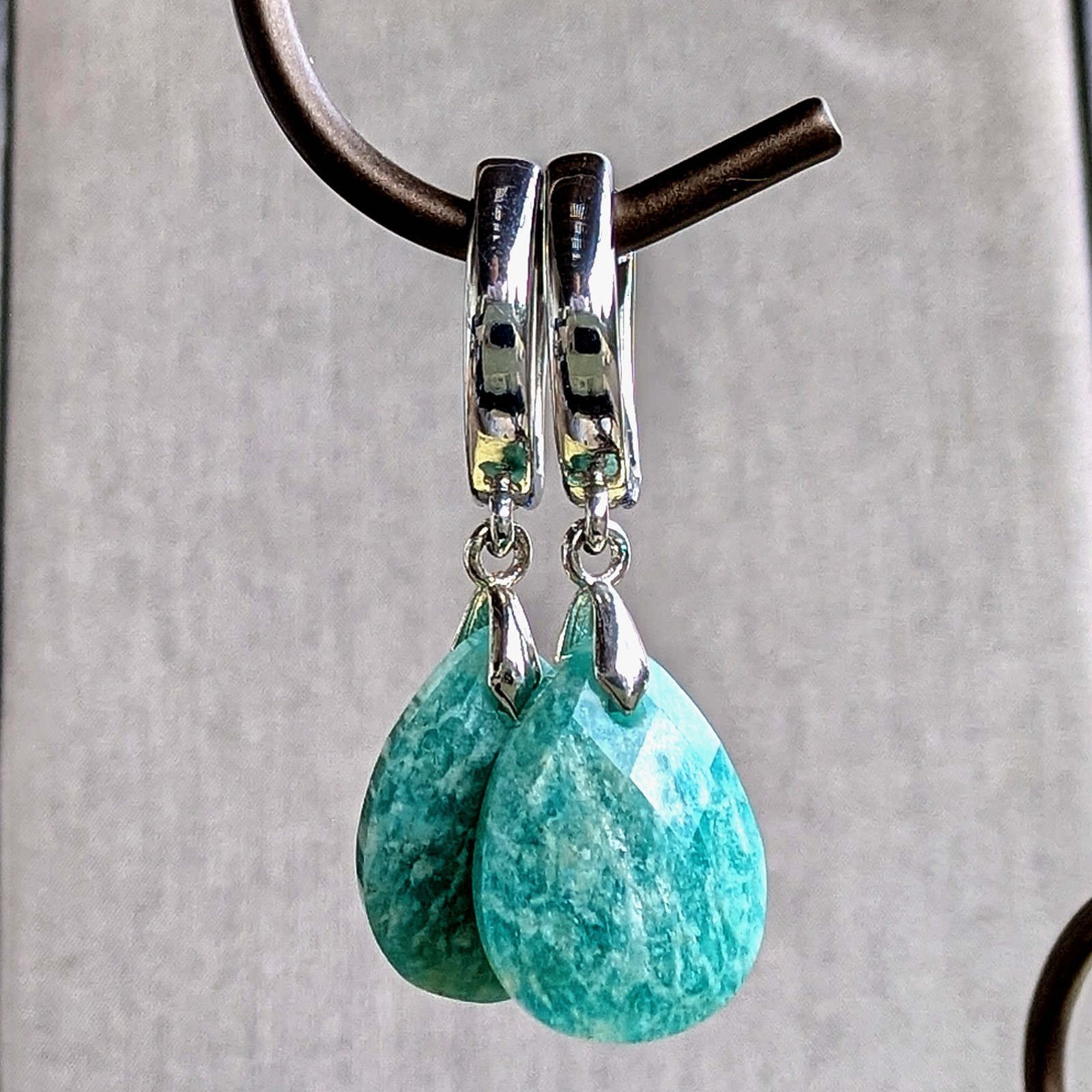 Amazonite Earrings, Sky River Stone, Natural Stone Dangle Drop Earrings, Handmad