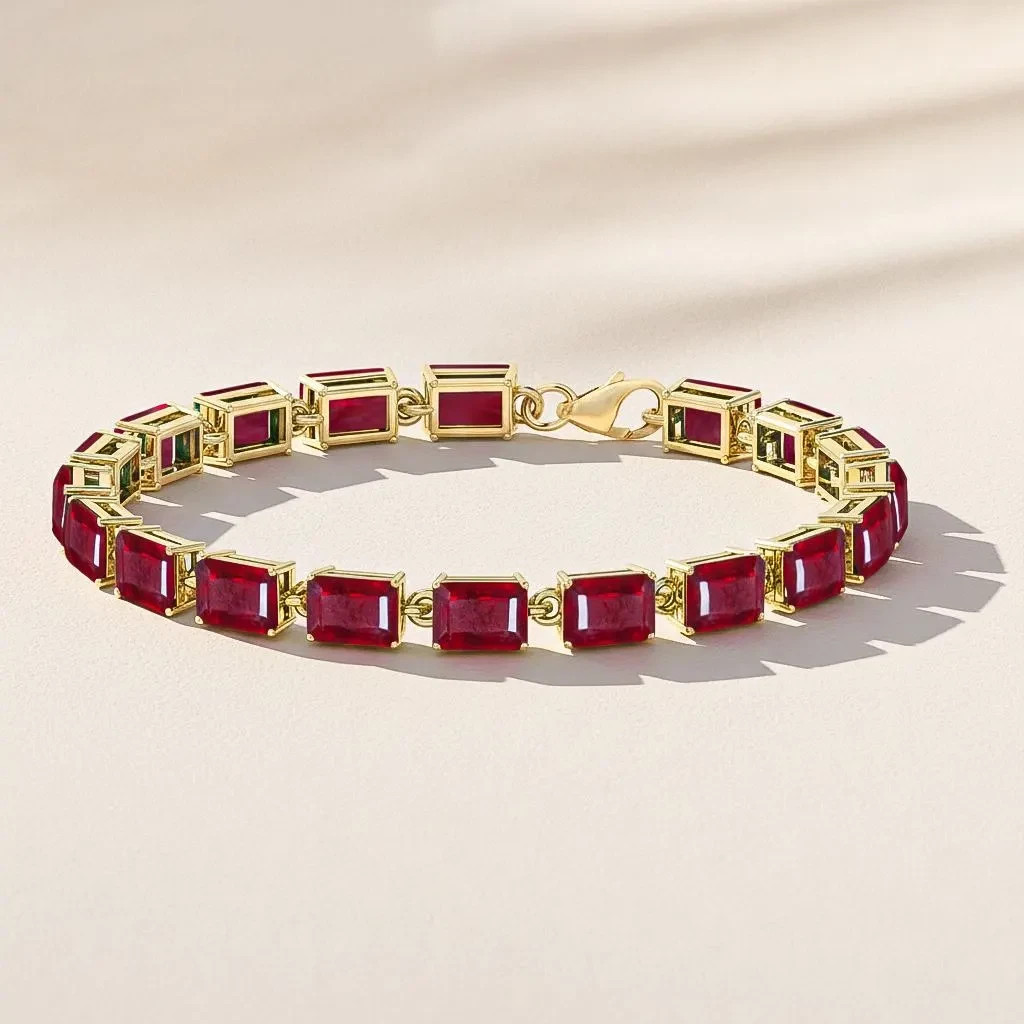 Genuine Red Ruby Gemstone Silver Tennis Bracelet, AAA Ruby Gemstone 925 Sterling