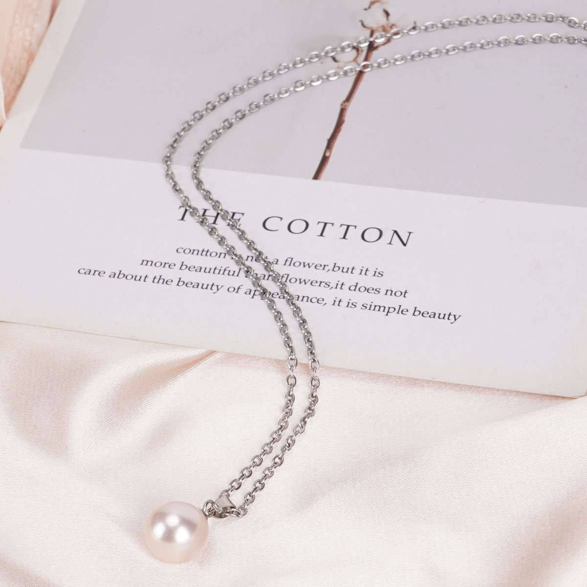 925 Sterling Silver Natural South Sea Shell Pearl CZ Pendant Necklace + Box Gift