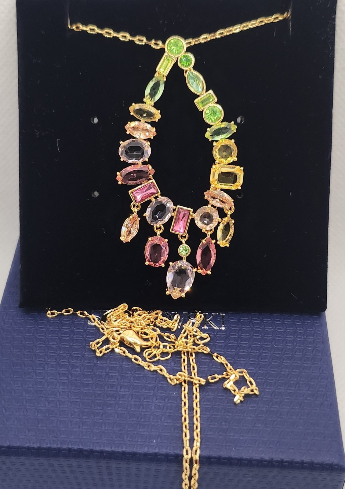 Necklace Sparkling Adjustable Inspired Gema Multicoloured Green Rhoudium Plated