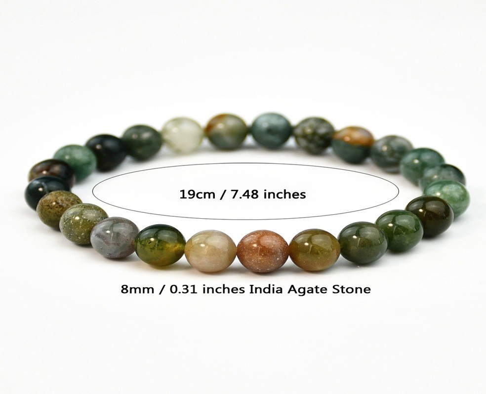 Indian Agate Natural Gemstone Beaded Bracelet 1Pc Stretch Unisex Men Women Gift
