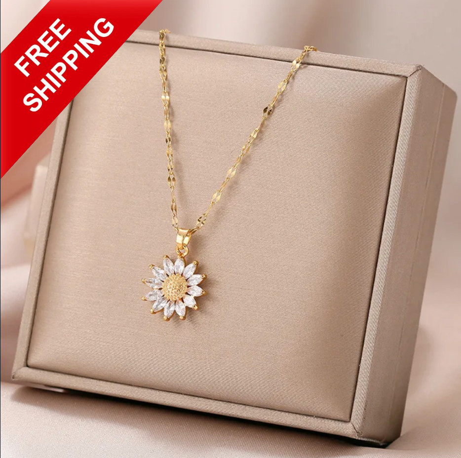 Luxury Gold Fashion Jewelry Gold Cubic Zircon Sunflower Pendant Necklace