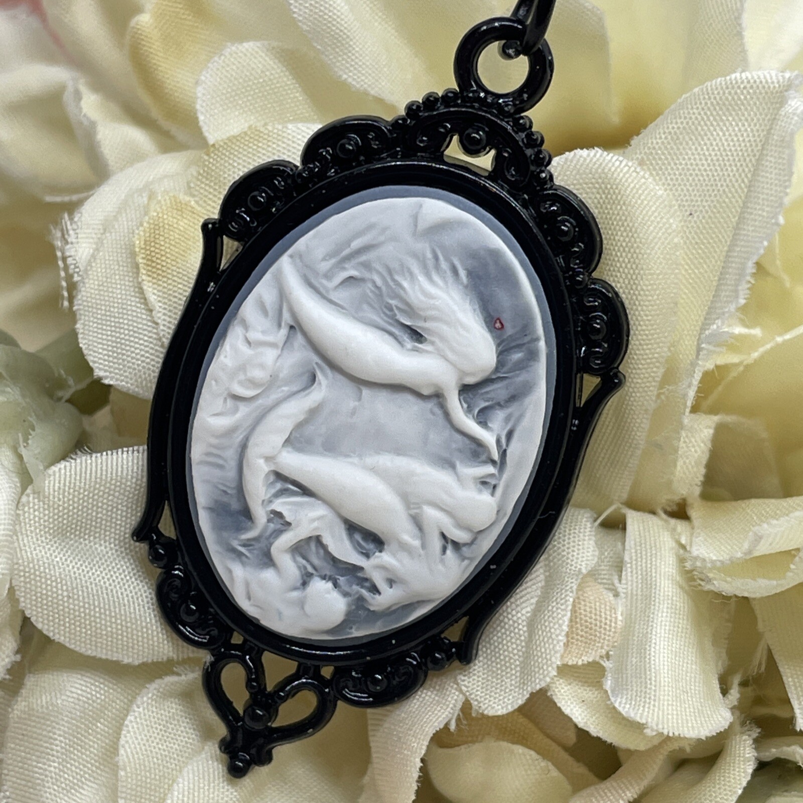 Beach Mermaid Sea Life Cameo Necklace Prom Nautical Wedding jewelry black Heart