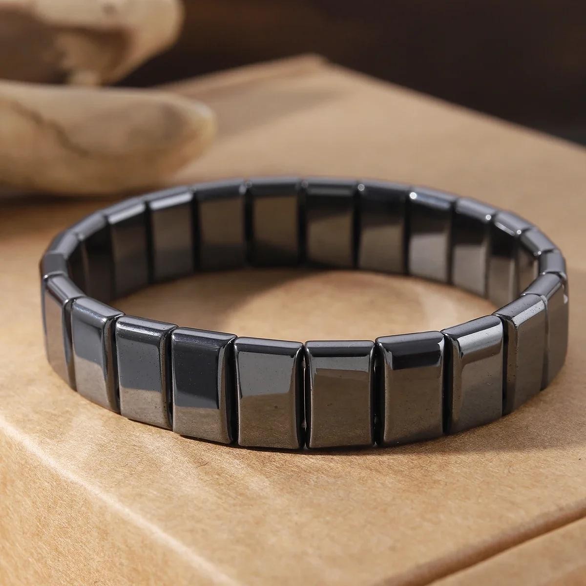Unisex Bracelet Natural Hematite Stretch Grounding Healing Stone Gift Trendy