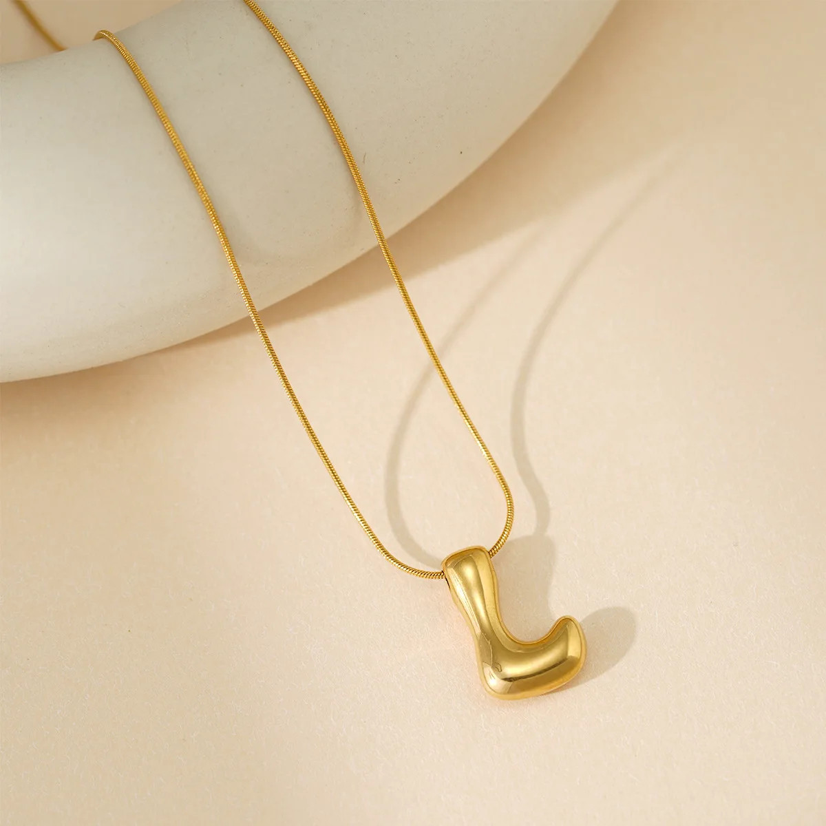 A to Z Bubble Alphabet Letter Pendant Necklace Gold Snake Chain 45cm/18inch
