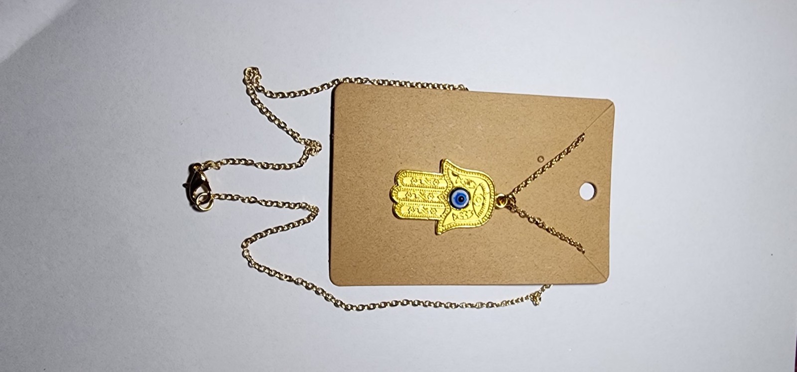 Gold Cubic Zircon Hamsa Hand Evil Eye Pendant Necklace
