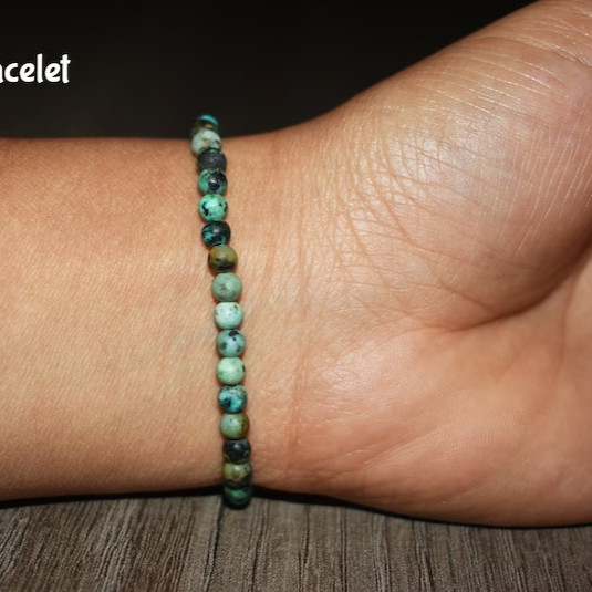 African Turquoise 4mm Tiny Gemstone Bead Healing Reiki Men Women Bracelet Gifts