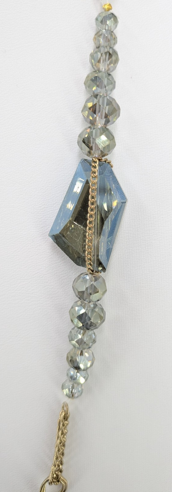 Unsigned Necklace Blue Gray Glass Beads Gold Plated Mixed Chain 35 in Long 40g