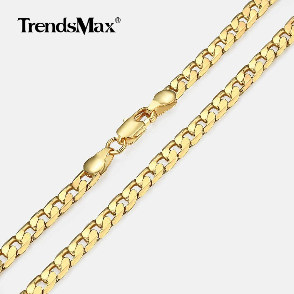 5mm Gold Filled Cut Curb Chain Necklace Womens Mens Link Gift 18 20 22 24 inches