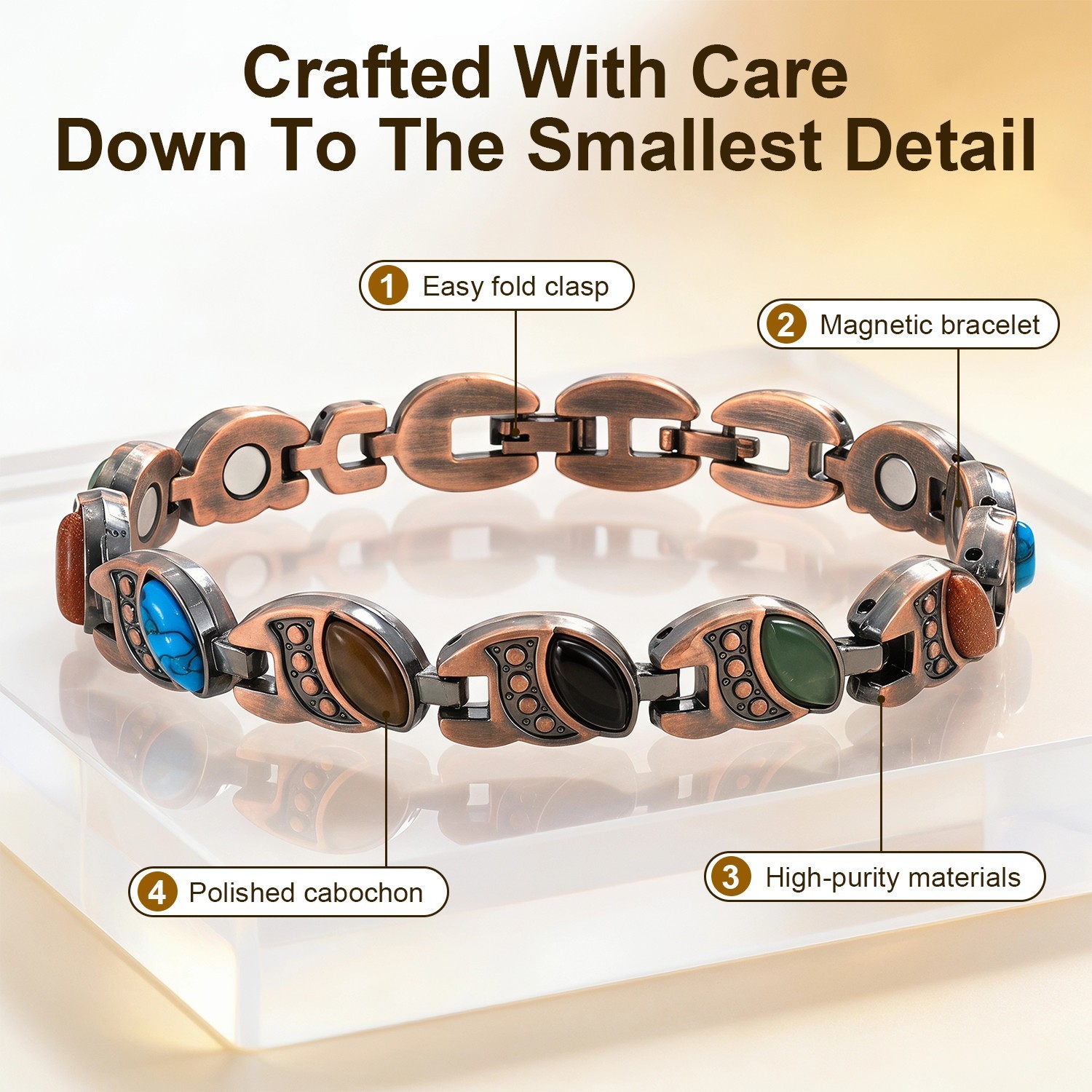 Antique Red Copper Magnetic Bracelet for Adult, Anti-Oxidation Scratch Resistant