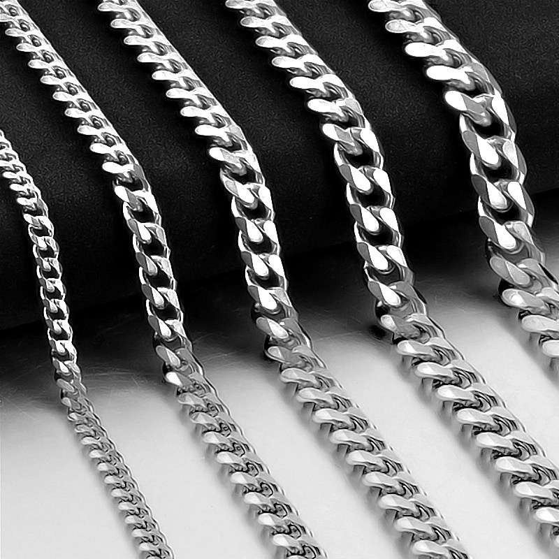 16-36″ Silver Chain 3/5/7/9/11mm Mens Womens Necklace Cuban Curb Stainless Steel