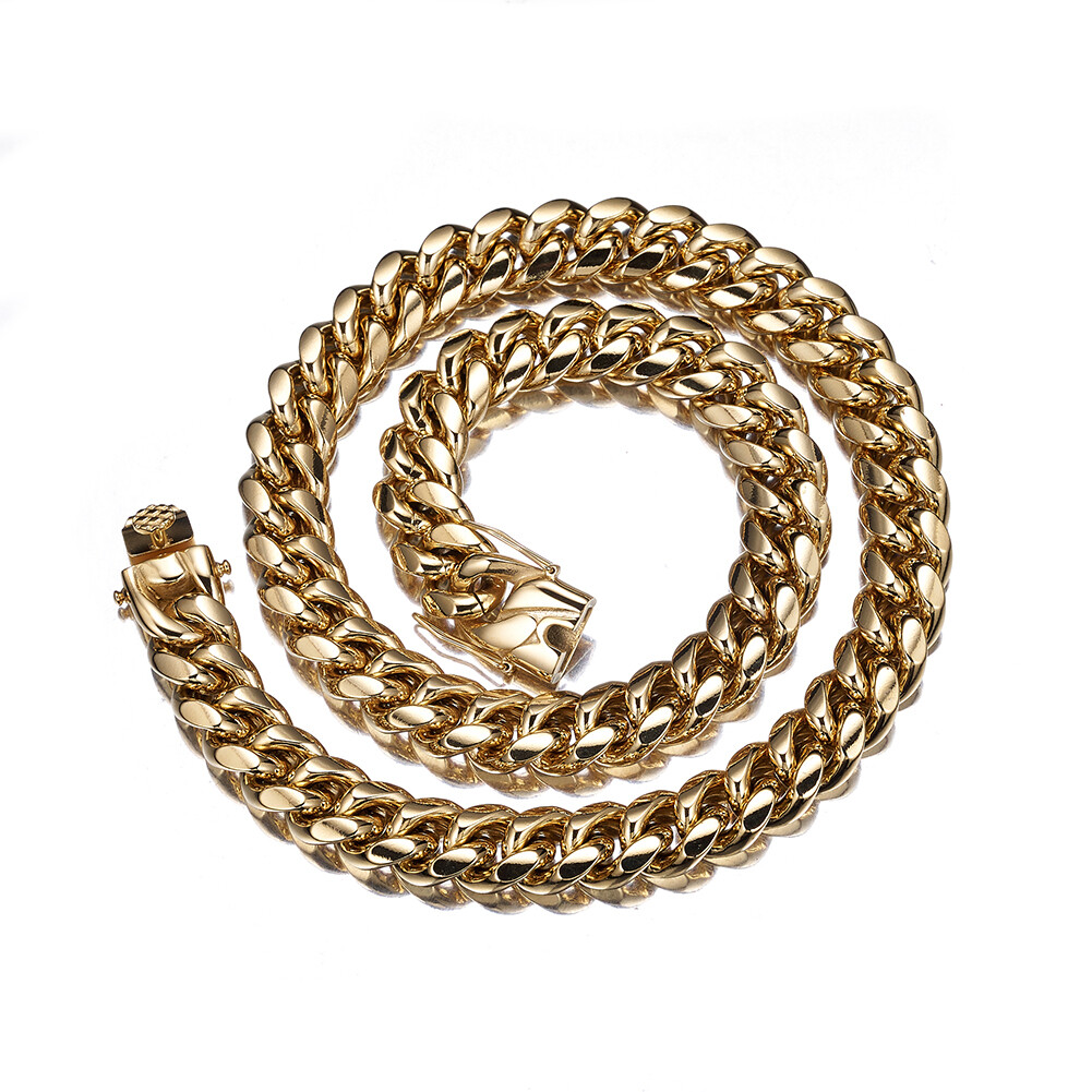 8mm-18mm Fashion Mens Chain Gold Miami Curb Cuban 316L Stainless Steel Necklace