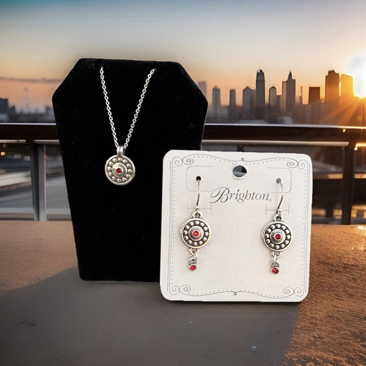 Brighton Earring and Necklace Set Siam PEBBLE DOT MEDALI French Wire NWT