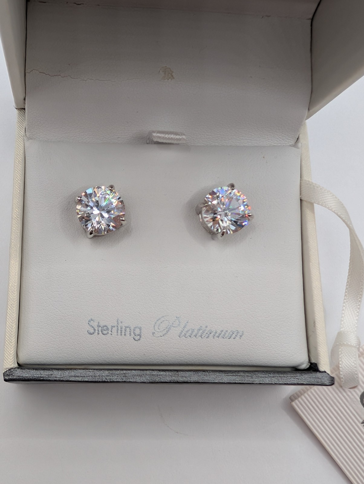 Crislu Sterling Platinum CZ Stud Earrings 9mm 6.0 CTW Round Boxed $87