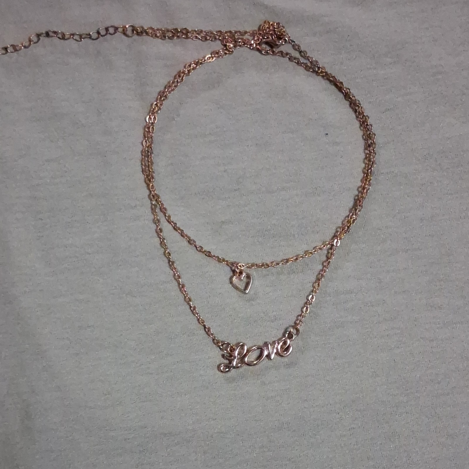 Rose Gold Tone Layered Cable Chain Necklace Love Heart Charm Pendant, Adj