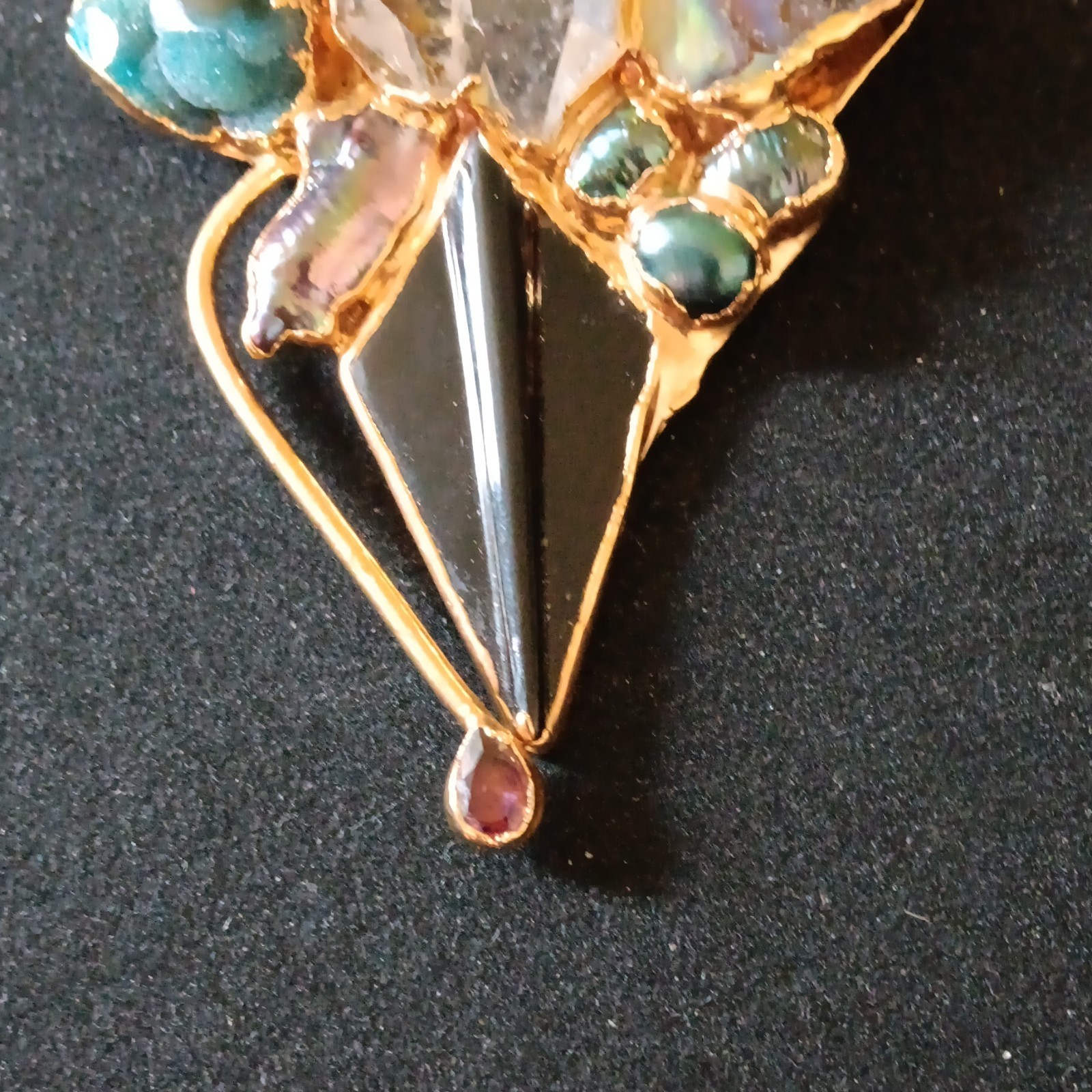 Kay Gold Tone Multicolor Stone Statement Brooch/pendant. Signed and dated 2000