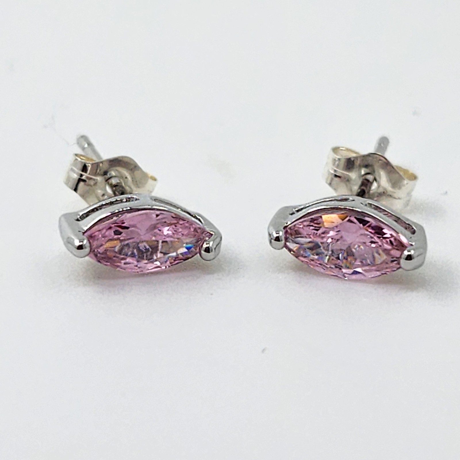 925 Sterling Silver 1CT Pink Tourmaline Marquise Earrings Gemstone