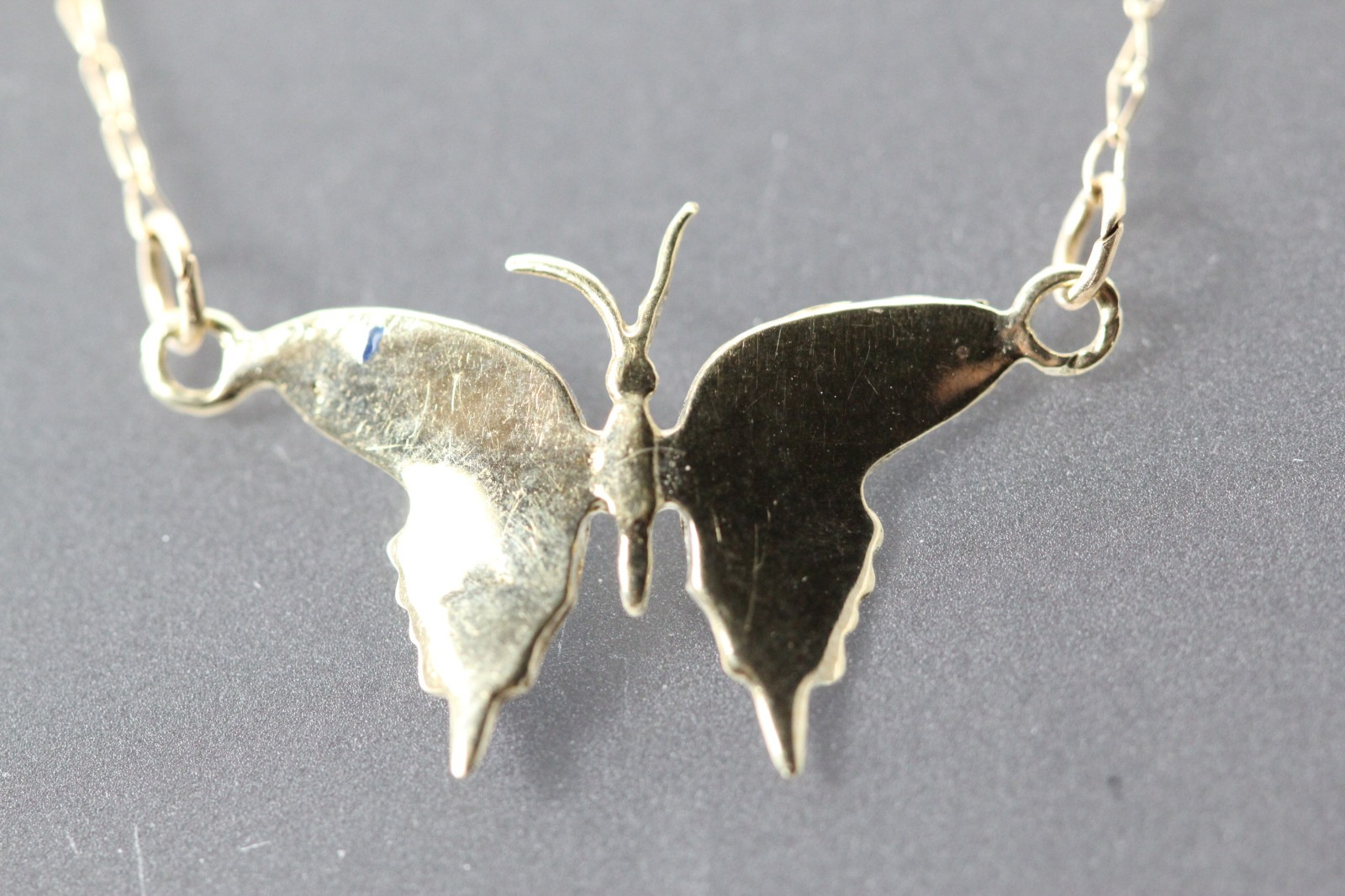 14k Yellow Gold Delicate Blue Butterfly 17″ Necklace 1.2 Grams (NEC6010)