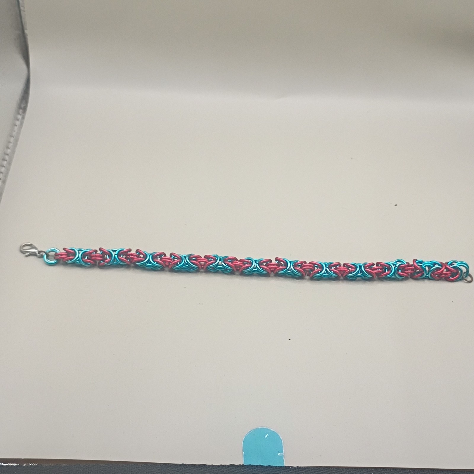 Blue & Red Byzantine Chain Bracelet Lobster Clasp Metal 7.5-8″