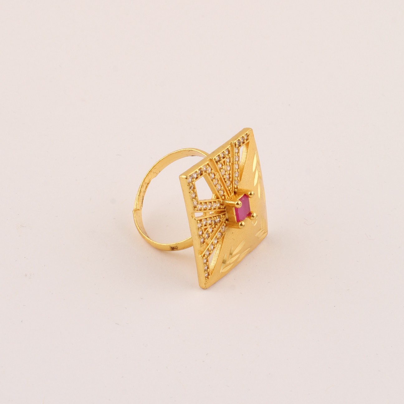 Micro Gold Plated Square Statement Ring Ruby Stone Adjustable Women
