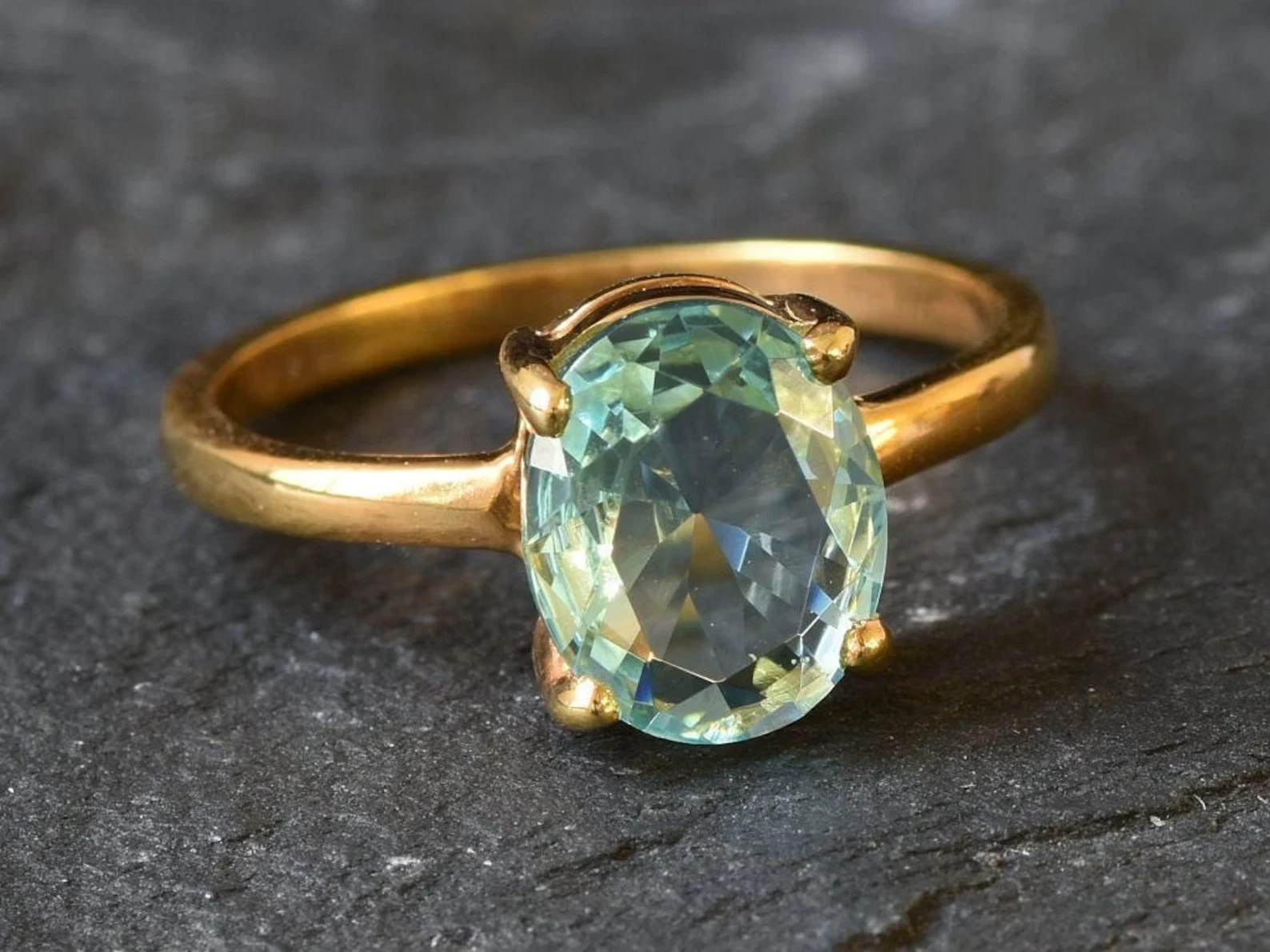 2.50 Ct 18K Solid Yellow Gold Natural Aquamarine & Diamond Anniversary Ring