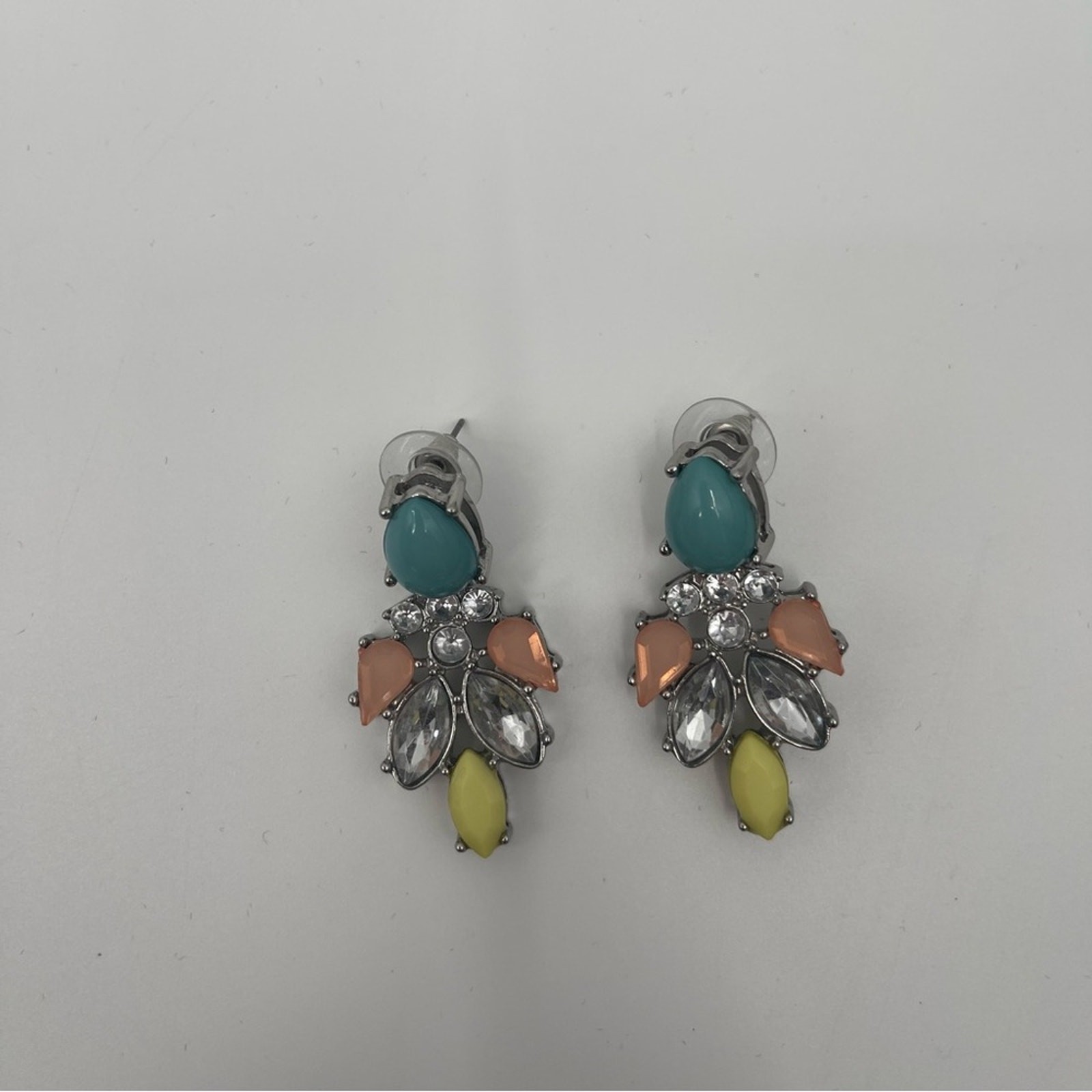 BOUTIQUE Earrings Dangle Rhinestone Crystal Pastel Cocktail Silver Teardrop