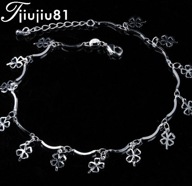 ADJUSTABLE Silver Anklet Bracelet Barefoot Sandal Beach Foot Clover Chain