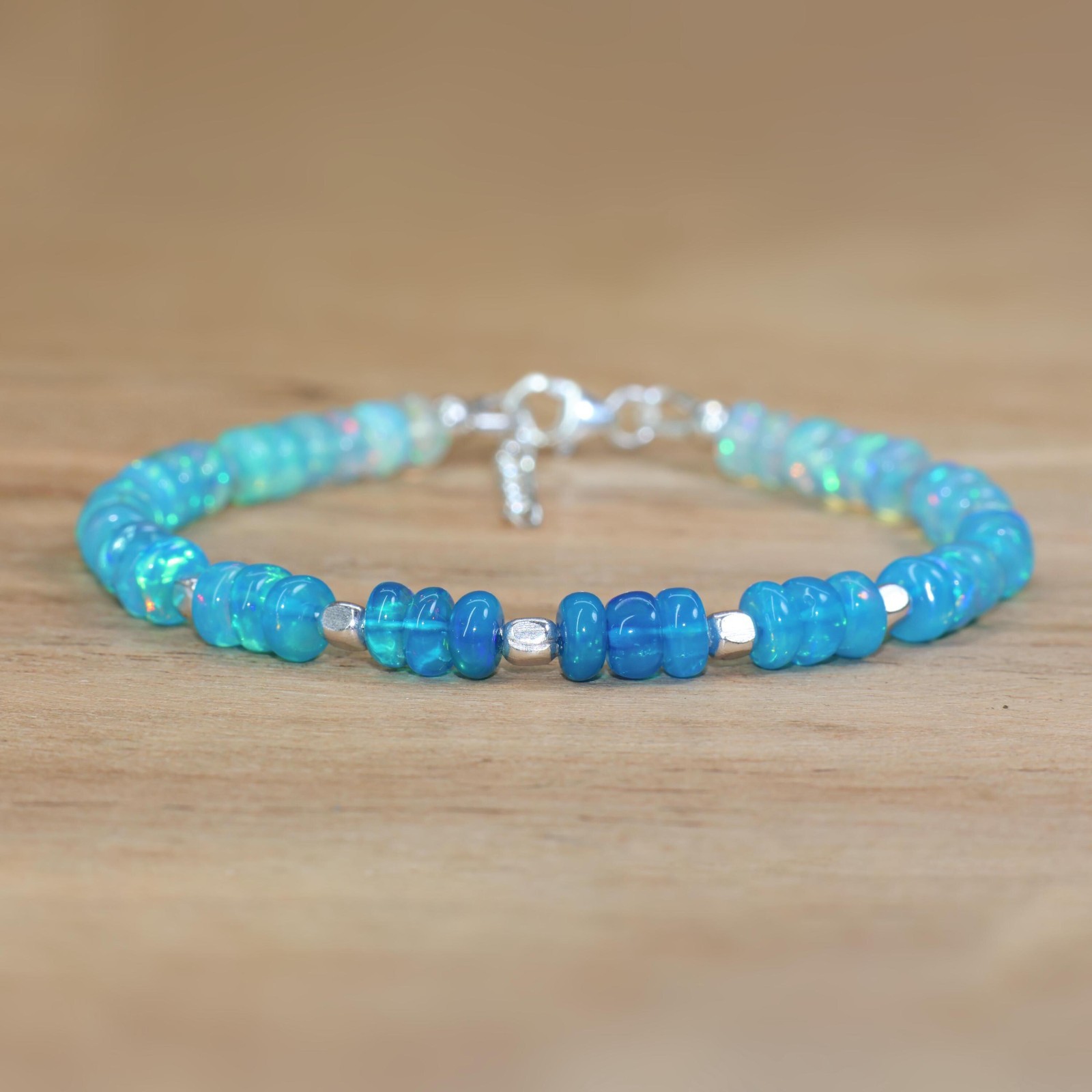 Genuine Paraiba Opal Dainty Bracelet, Natural Fire Opal Three Beads Bracelet