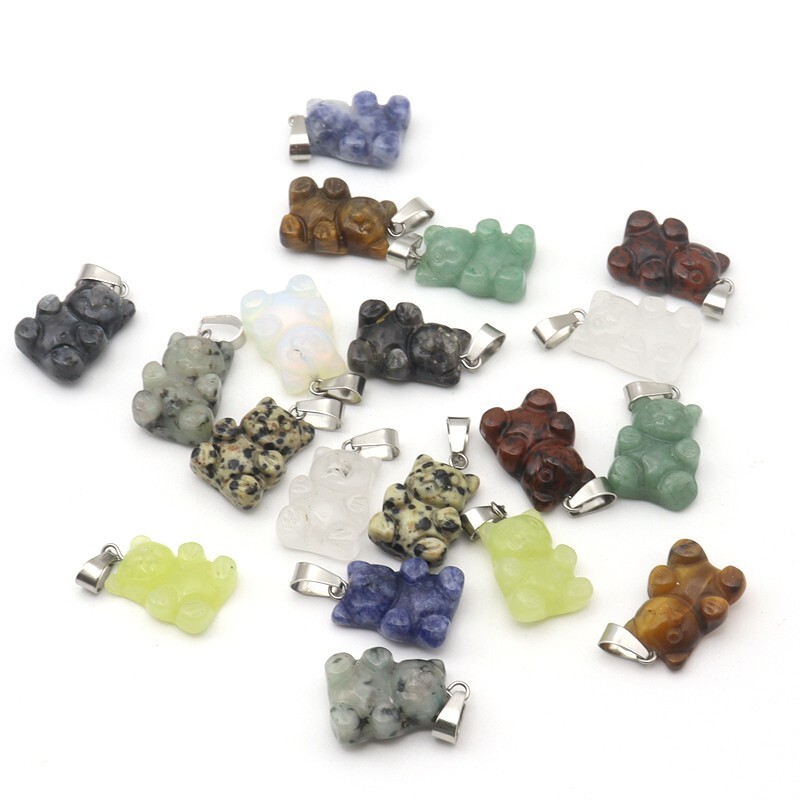 Natural stone crystal bear carving animals pendand for jewelry making 12pcs