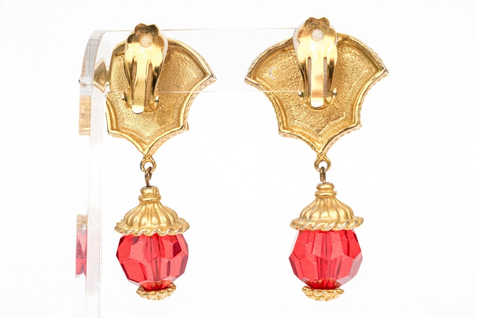 Vintage Yosca Red Glass Bead Necklace & Earring Set, Rhinestone Enamel Statement