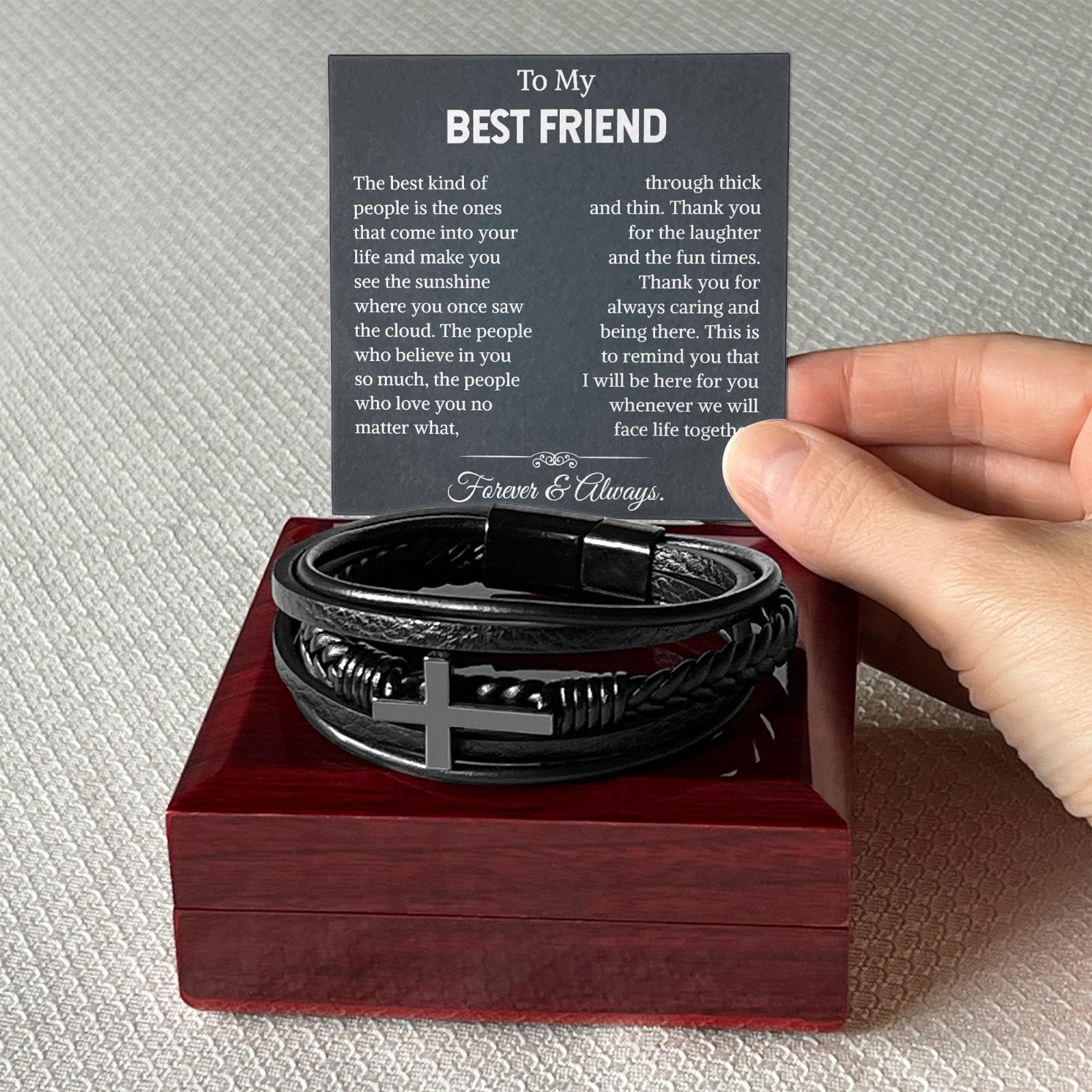 To My Best Friend Cross Leather Bracelet Christmas Birthday Graduation Gift