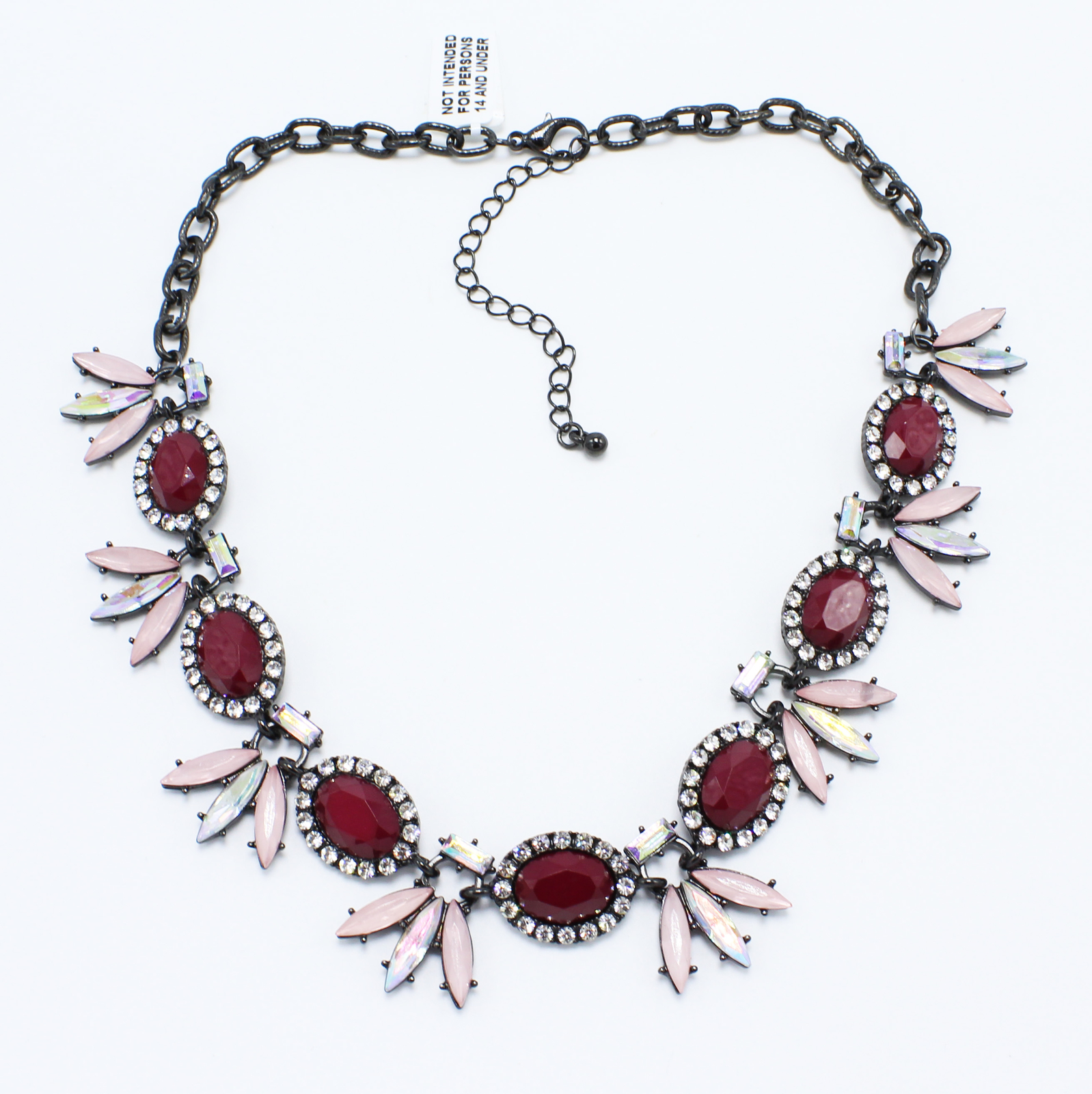 New Statement Necklace Featuring Cranberry Stones & Pink Rhinestones #N2636