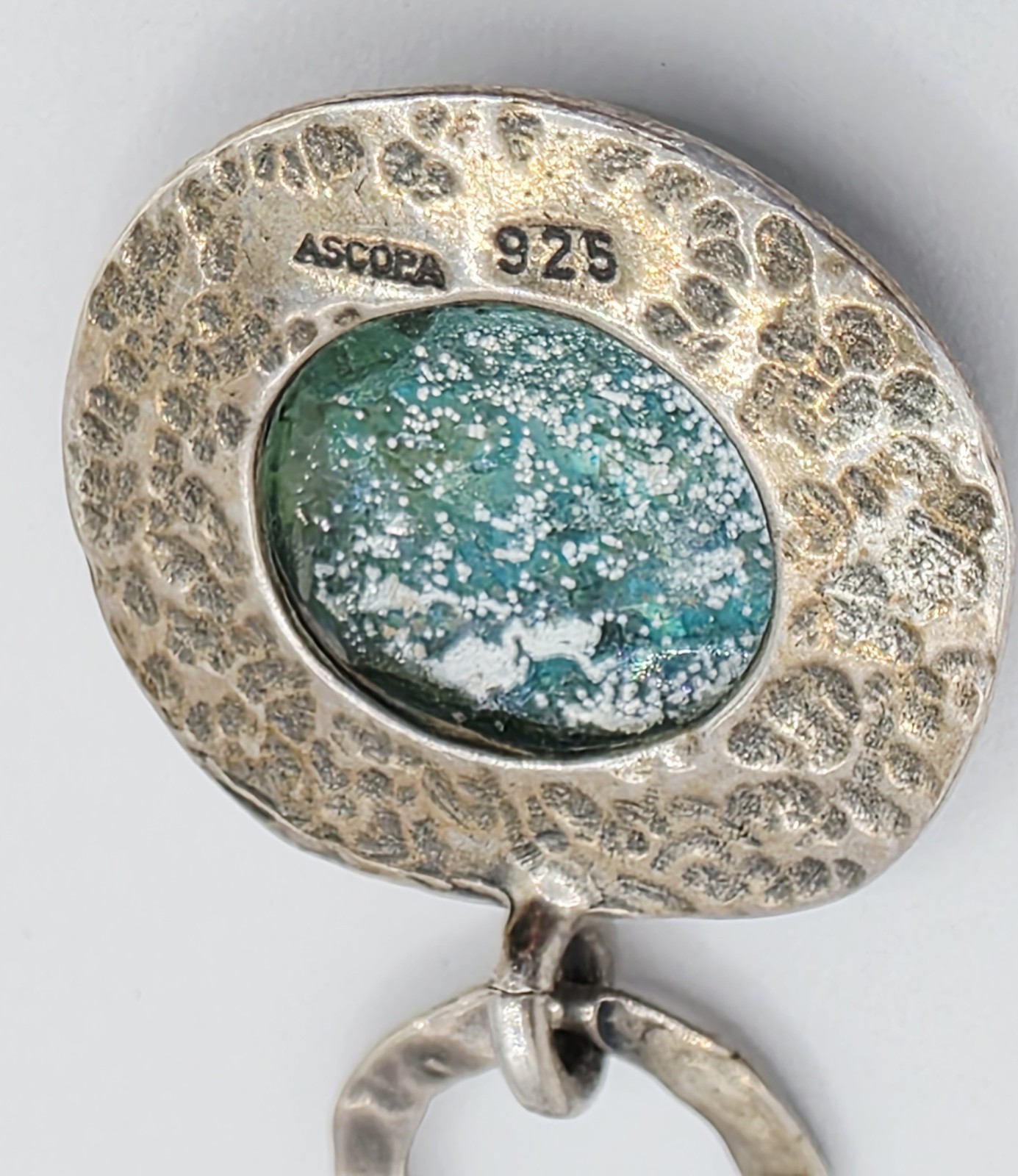 Sterling Silver ASCOPA 925 Pendant Necklace With Iridescent Roman Glass