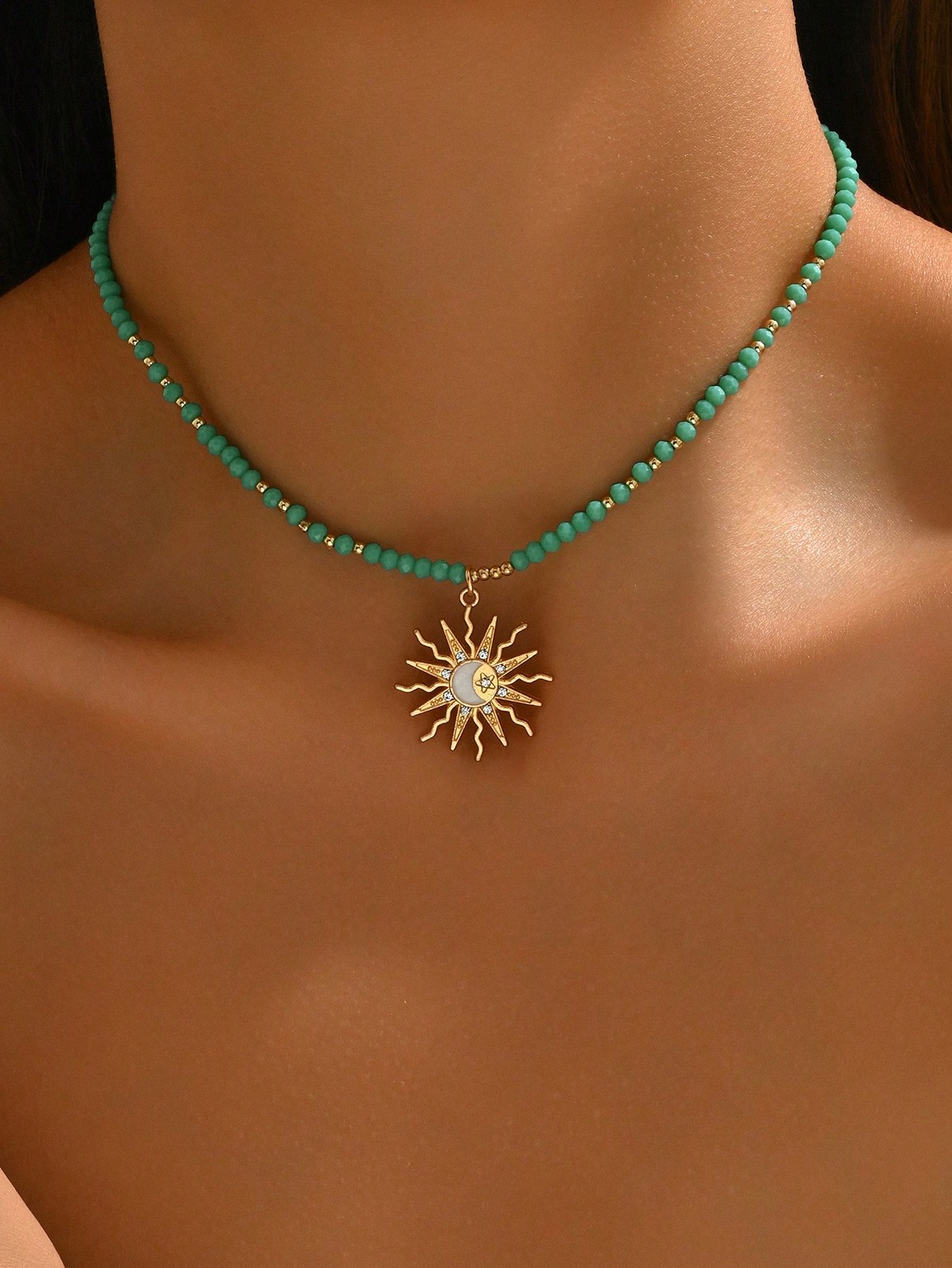 Golden-Toned Sun Pendant Bohemian Necklace for Women