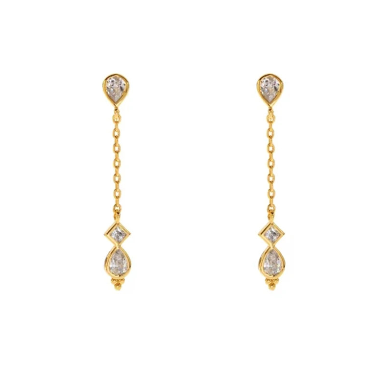 1 Pair 925 Sterling Silver Long Tassel Drop Earrings Women Waterdrop Jewelry