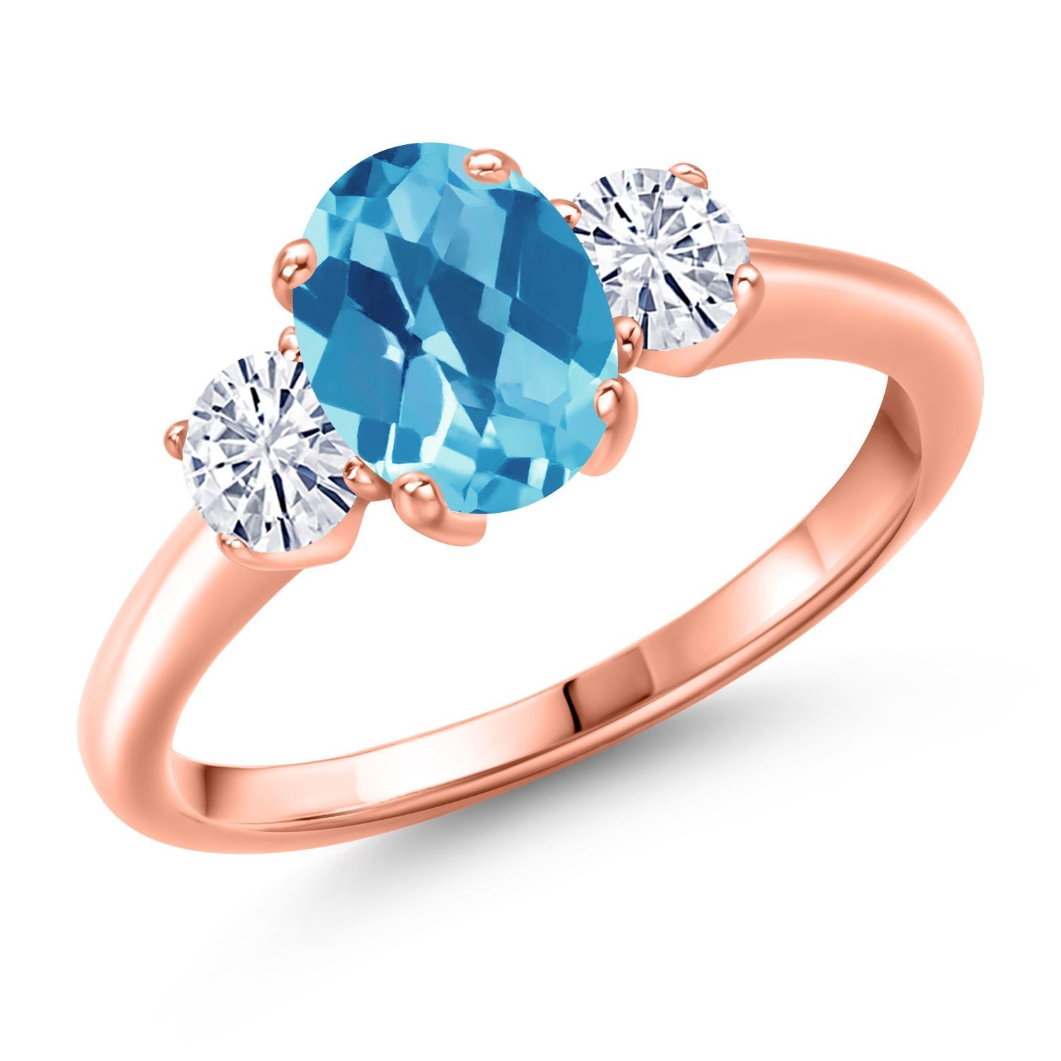 18K Rose Gold Plated Silver Ring Checkerboard Topaz Moissanite (1.76 Cttw)