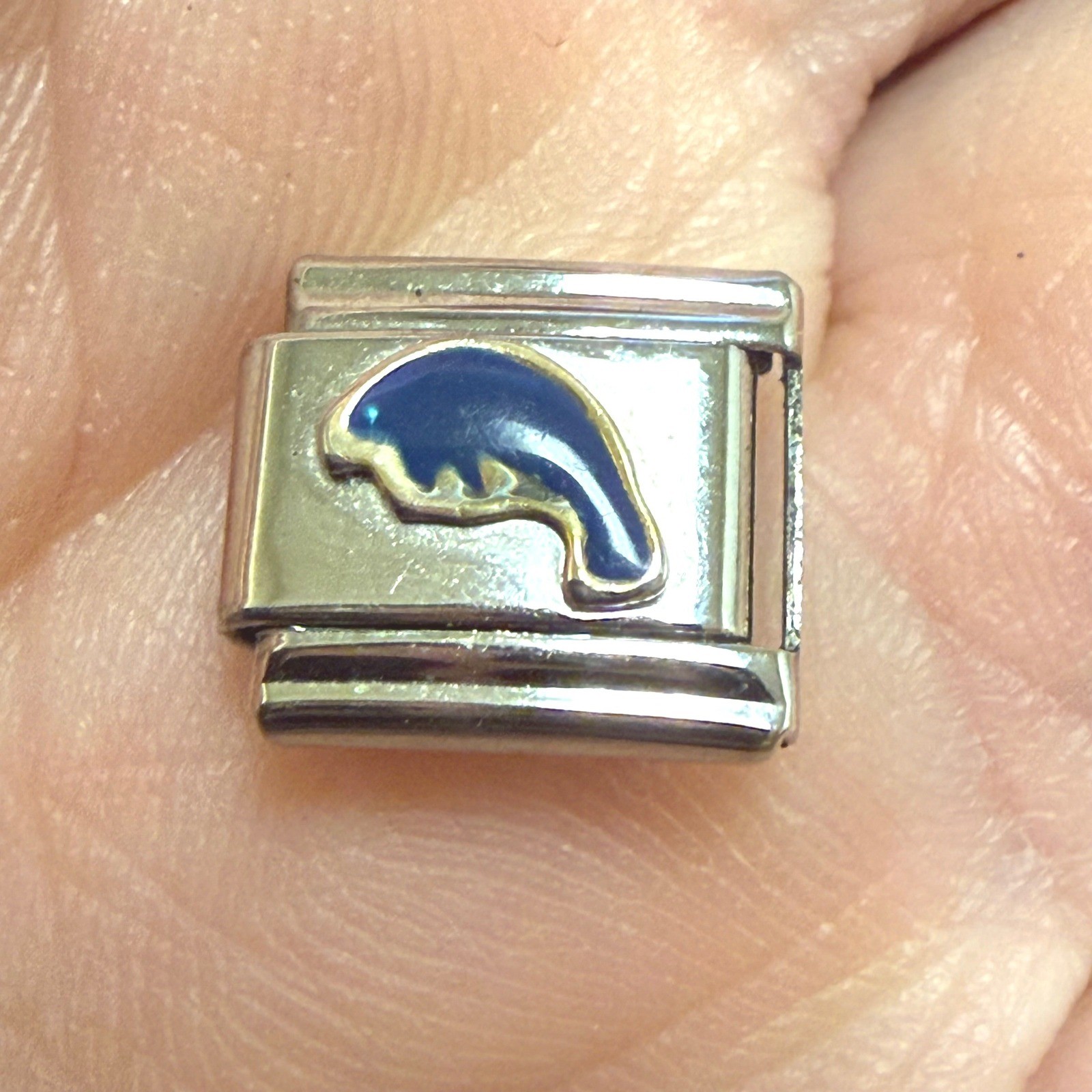 Blue Enamel Dolphin Italian Charm Link Stainless Steel 9mm Modular Jewelry