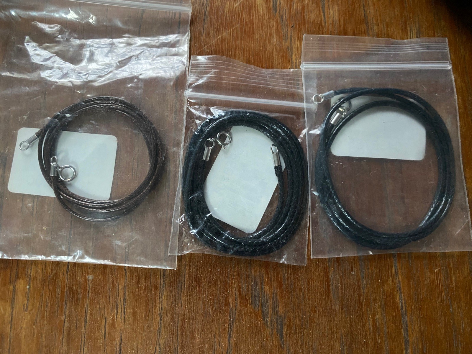 Lot 3 | 1mm, 2mm Black & Brown Faux Leather Woven Necklaces 16”, 20”