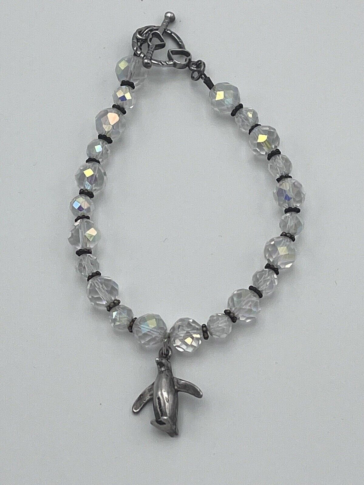 Handcrafted Glass Crystal Bracelets W/ Sterling 925 Dangle Charm Heels Penguin