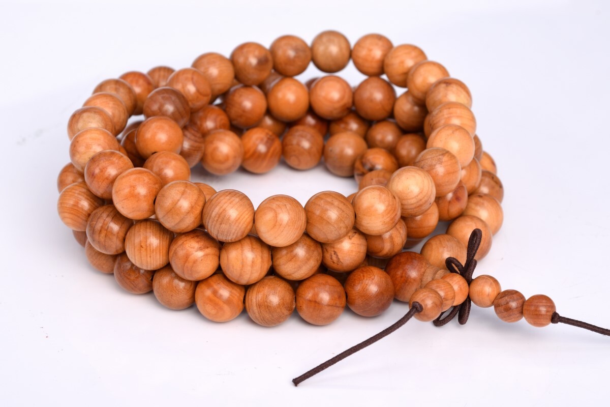 10MM 108 Pcs Yew Wood Mala Beads Natural Wood Light Brown Round Beads 42″