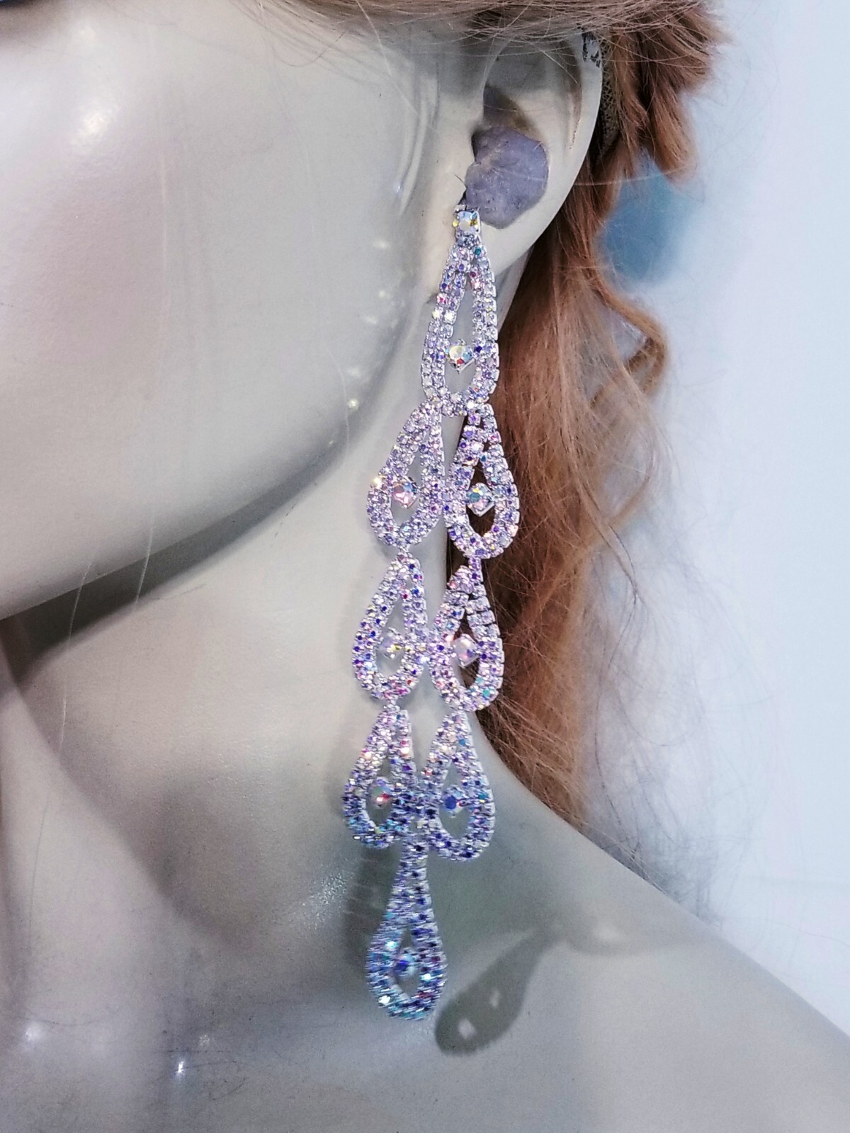 Bridesmaid Drop Dangle Chandelier Earrings 5.8 inch AB Rhinestone Pageant Prom