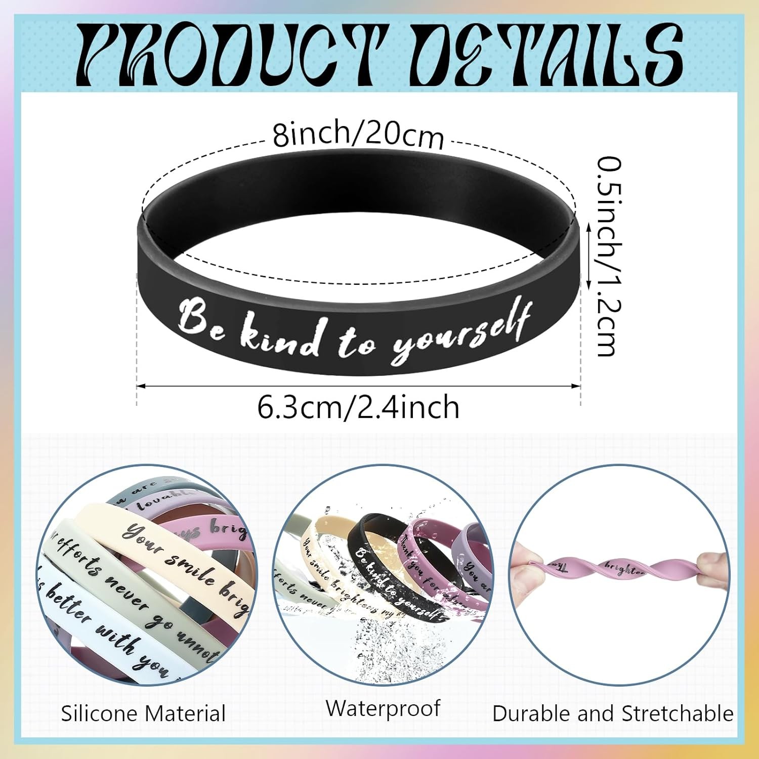 120 Pcs Motivational Quote Rubber Wristbands Inspirational Silicone Bracelets Bu