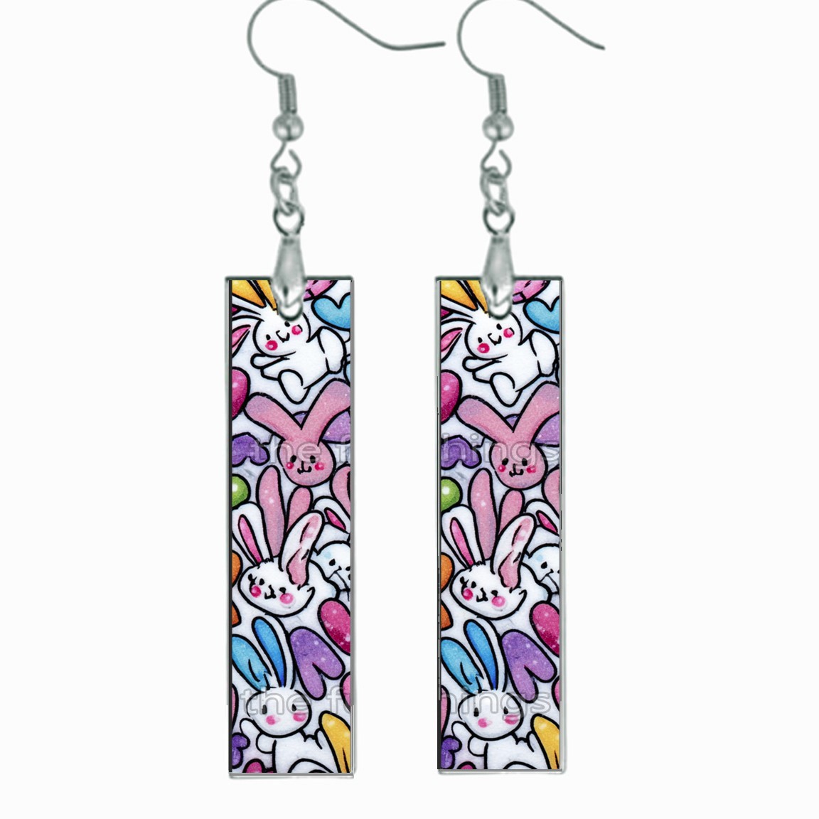Whimsical Bunny Rabbit Dangle Bar Earrings Wood Handcrafted Easter Jewelry Gifts