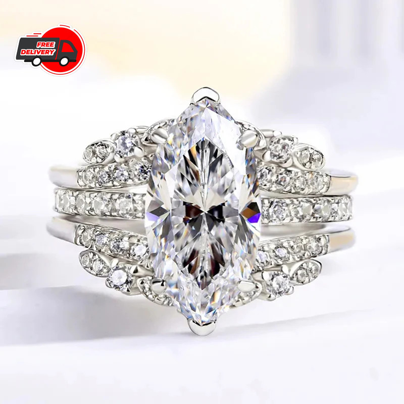Fashion Woman White Plated Oval CZ Sparkling Band Ring Wedding Engagement