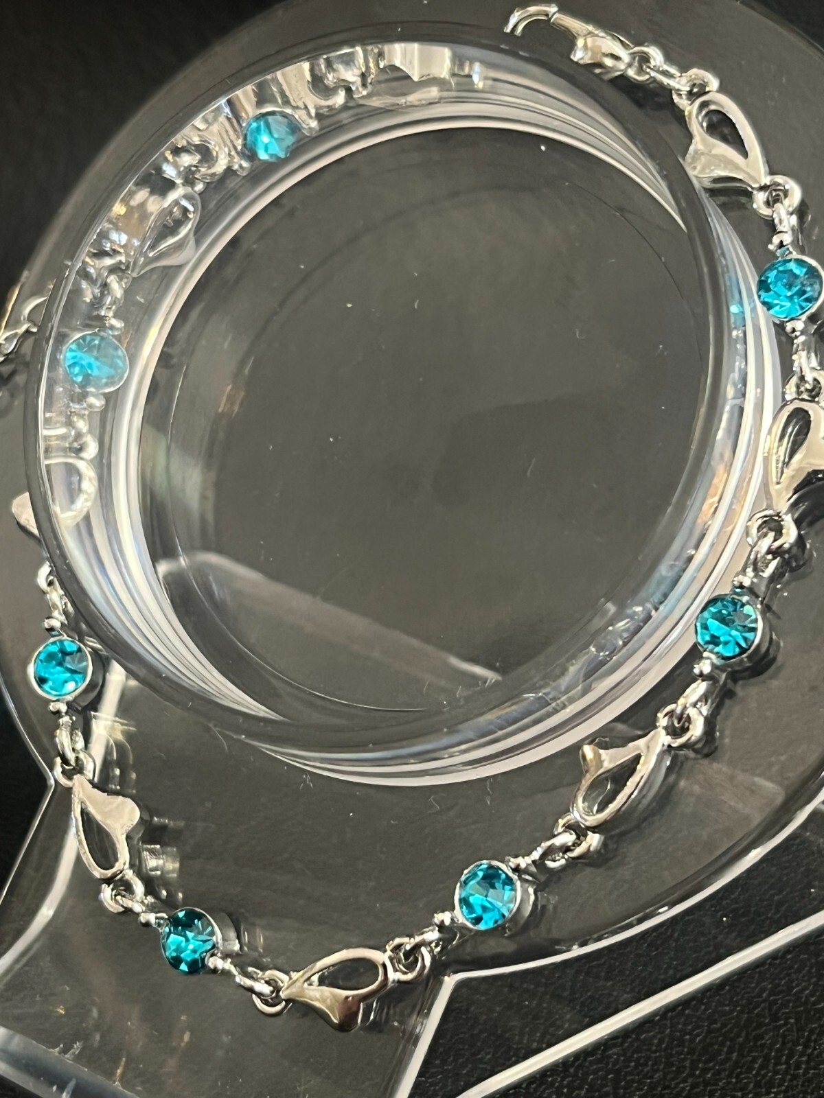 BEAUTIFUL SILVER AND BLUE HEART BRACELET 7″-8″ GREAT GIFT IDEA! (style#1)